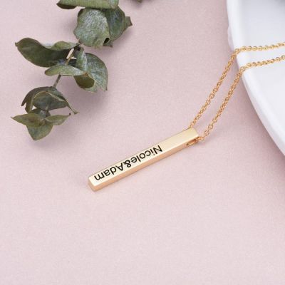 Personalized Engraving 4 Side Nameplate Necklace Adjustable 16”-20”