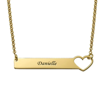 Personalized Engraved Heart Bar Necklace Adjustable 16”-20”