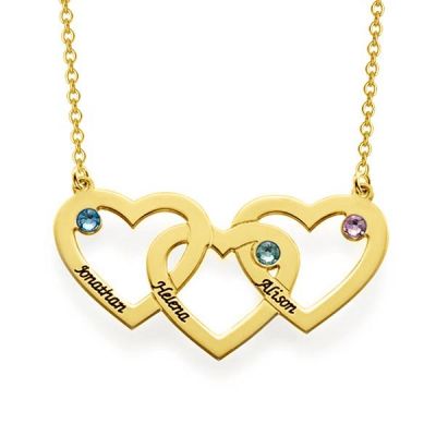 Personalized Intertwined Hearts Necklace with Birthstones Adjustable 16”-20”