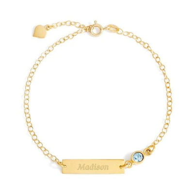Personalized Birthstone Engraved Bracelet Adjustable 6”-7.5”