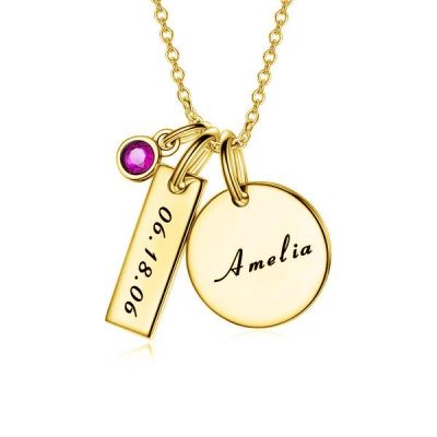 Personalized Engravable Necklace With Birthstone Adjustable 16”-20”