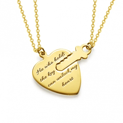 Key To Heart Personalized Engravable Necklace Adjustable 16”-20”
