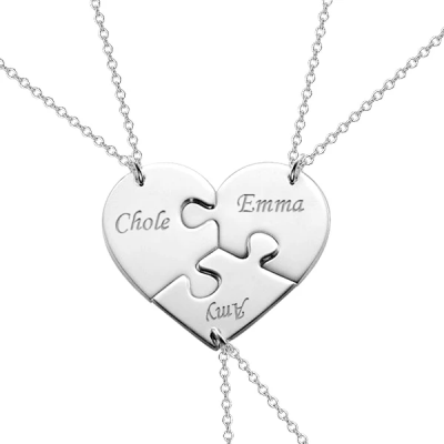 Puzzle Piece Heart Pendants Necklace Family Love/Friendship Jewelry Set Adjustable 16”-20”