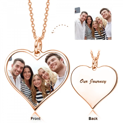 Love Heart Personalized Color Photo Necklace Adjustable 16”-20”