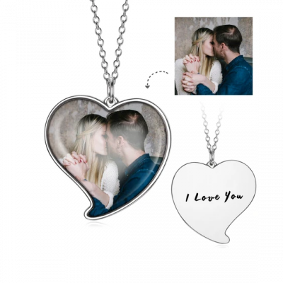 Love You - Personalized Heart Color Photo Necklace Adjustable 16
