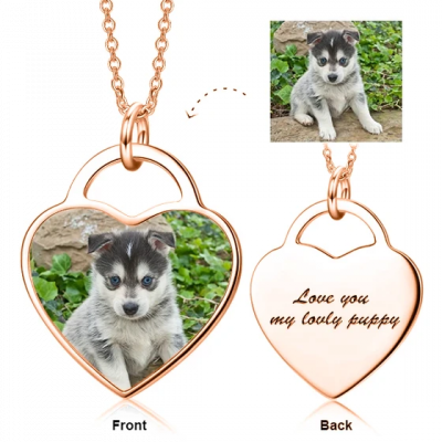 Personalized Pets Color Photo&Text Necklace Adjustable 16”-20”