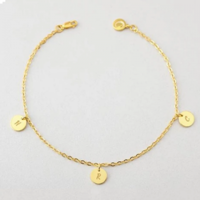 Personalized Initial Engraved Anklet Adjustable 8.5