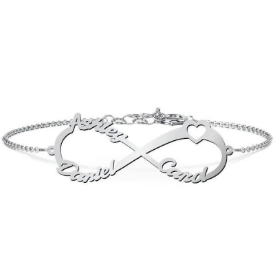 Personalized Infinity Bracelet With Heart Length Adjustable 6”-7.5”