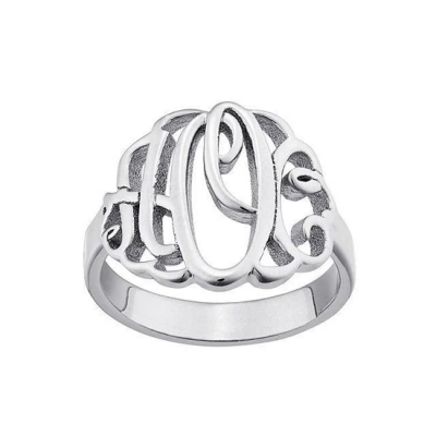 Personalized Script Style Thick Monogram Ring