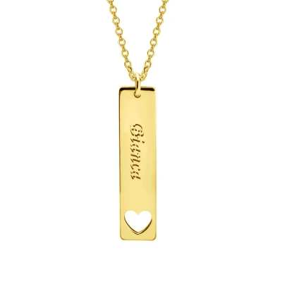Personalized Vertical Name Bar Necklace With Heart Adjustable 16”-20”