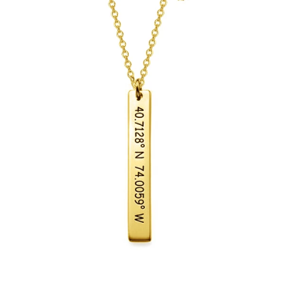 Personalized Vertical Coordinates Bar Necklace Adjustable 16”-20”