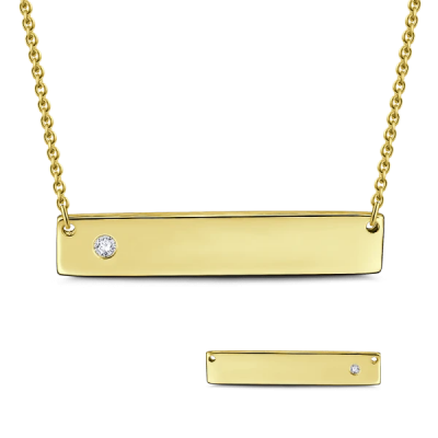0.02CT Natural Diamond Inlay Personalized Bar Necklace Adjustable 16”-20”