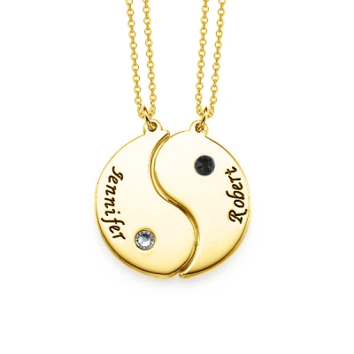 Personalized Engraved Yin Yang Necklace with Birthstone for Couples Adjustable 16-20