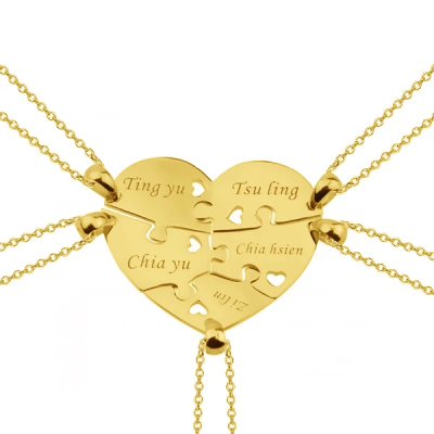 Personalized 5 Pieces Puzzle Engraved Necklace For a Heart Adjustable 16”-20”