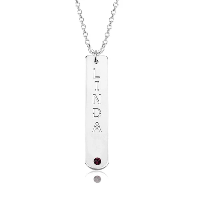 Personalized Vertical Bar Necklace with Birthstone Adjustable 16”-20”