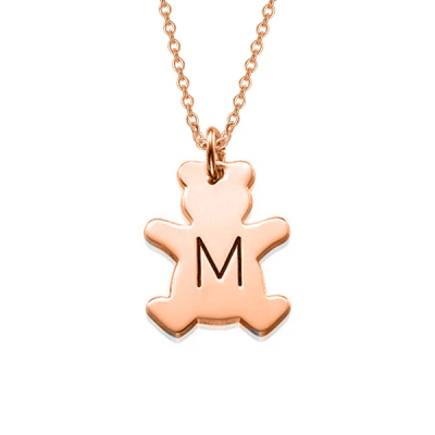 Personalized Teddy Bear Necklace with Initial Adjustable 16”-20”