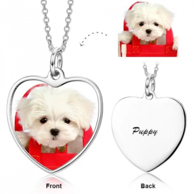 Personalized Color Photo Picture Heart Necklace Adjustable 16”-20”