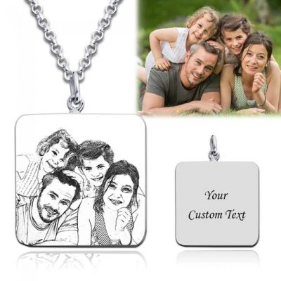 Personalized Square Engraved Photo Necklace Adjustable 16”-20”