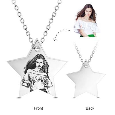 Star Personalized Photo Engraved Pendant Necklace Adjustable 16”-20”
