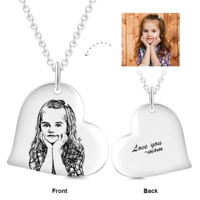 Love Heart Kids Personalized Engraved Photos Necklaces Adjustable 16”-20”