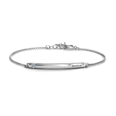 Personalized Birthstone Bar Engraved Bracelet Adjustable 6”-7.5”
