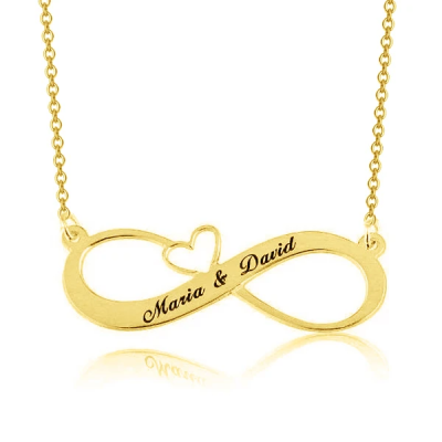 Personalized Engraved Infinity Necklace with Heart Adjustable 16”-20”