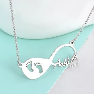 Personalized Footprint Infinity Name Necklace Adjustable 16”-20”