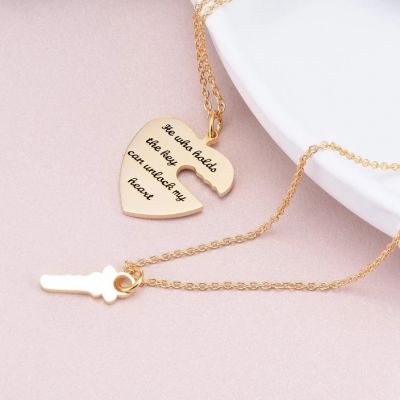 Key To Heart Personalized Engravable Necklace Adjustable 16”-20”