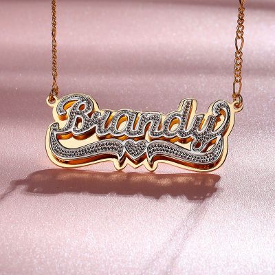 Double Plate Nameplate Necklace  18K Gold Plated