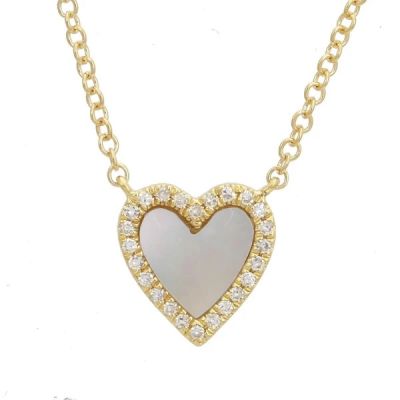 Diamond Necklace with Pearl Small Heart Adjustable 16”-20”