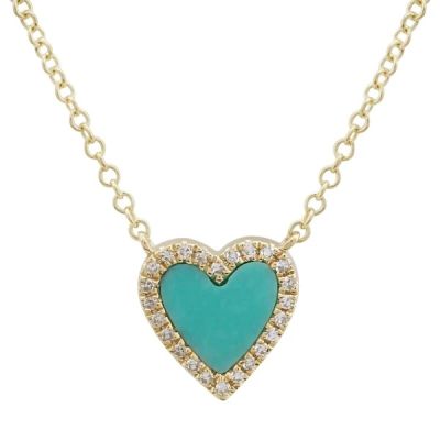 Diamond Heart Necklace with Turquoise Heart Adjustable 16”-20”