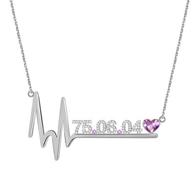 Angelina - Birthday Custom Date Necklace with Heart Beat Adjustable 16”-20”