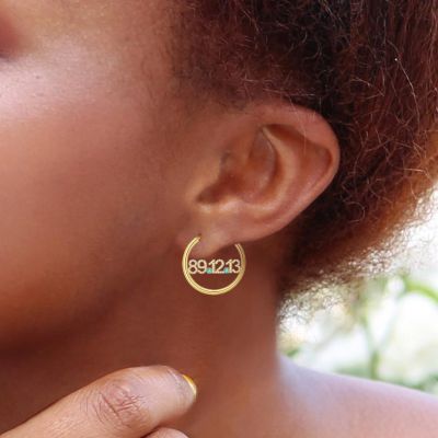 Taylor - Birthday Custom Diamond Date Birthstone Hoop Earrings
