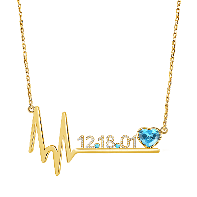 Billie - Birthday Custom Date Necklace with Heart Beat Adjustable 16”-20”