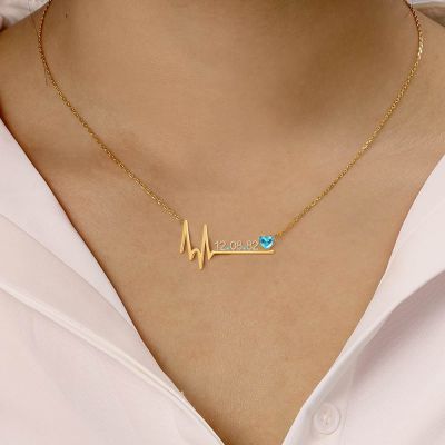 Nicki - Birthday Custom Date Necklace with Heart Beat Adjustable 16”-20”