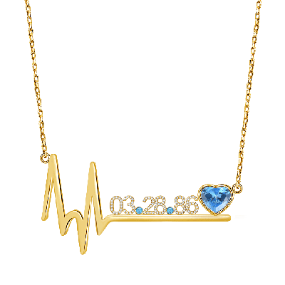 Stefani - Birthday Custom Date Necklace with Heart Beat Adjustable 16”-20”