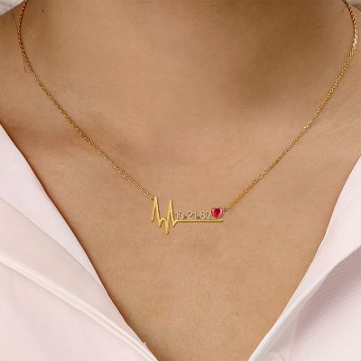 Kardashian - Birthday Custom Date Necklace with Heart Beat Adjustable 16”-20”