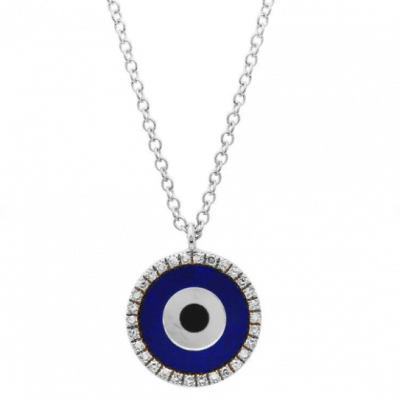 Stunning Lapis and Diamond Evil Eye Necklace Adjustable 16”-20”