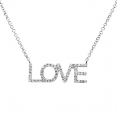 Personalized Diamond Pave Love Statement Necklace Adjustable Chain 16”-20