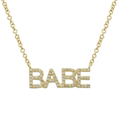 Personalized Diamond Pave Babe Statement Necklace Adjustable Chain 16”-20