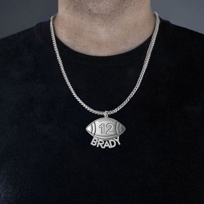 Brady - Custom Football Diamond Number Name Necklace for Men Adjustable 16”-20”