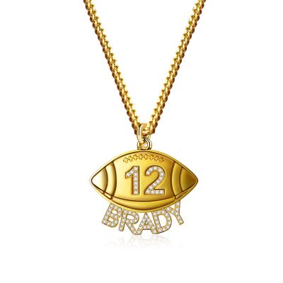 Brady - Custom Football Diamond Number Name Necklace for Men Adjustable 16”-20”