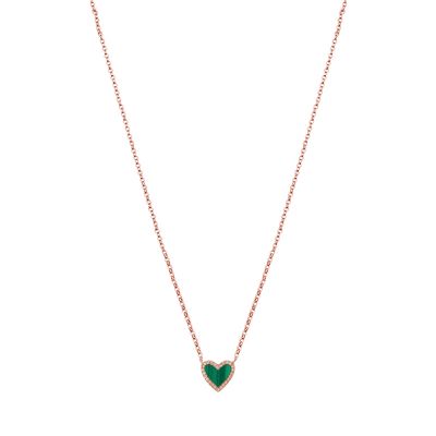 Diamond Small Heart Necklace with Malachite Adjustable 16”-20”