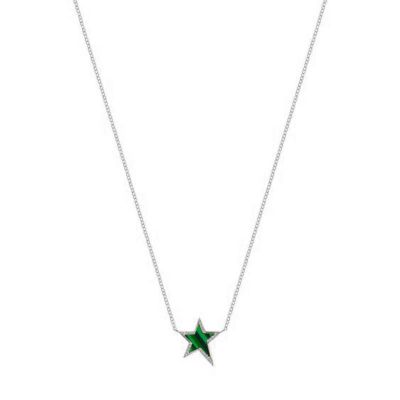 Malachite Star Surrounded by Diamonds Necklace Adjustable 16”-20”