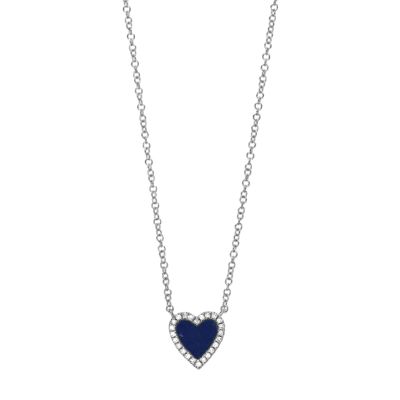 Diamond Necklace with Lapis Heart Adjustable 16”-20”