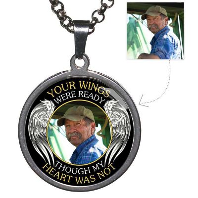 Custom Photo Memorial  Necklace Adjustable - Your Wings Were Ready 16”-20”