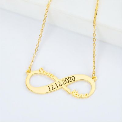 Personalized Infinity Name Date Necklace Adjustable 16”-20
