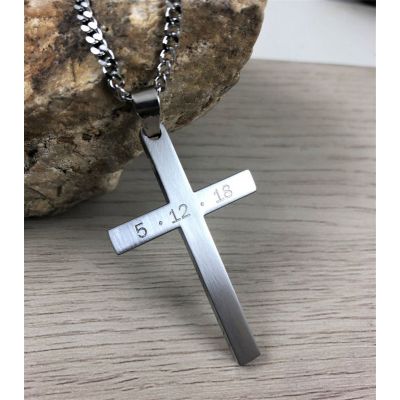 Personalized Cross Date Necklace Adjustable 16”-20”