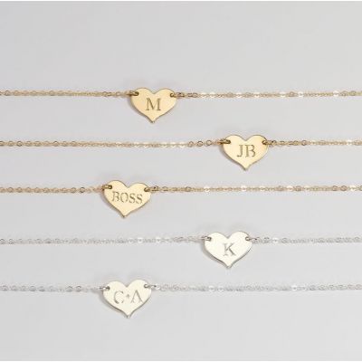 Custom Heart Engraved Necklace Adjustable 16”-20”