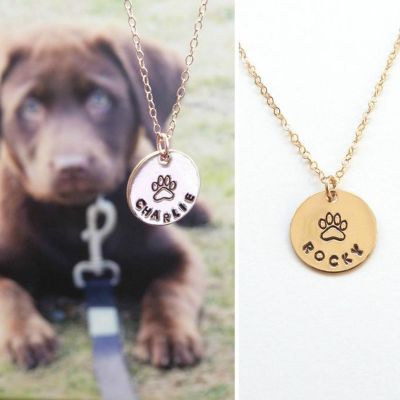 Personalized Name Dog Paw Necklace Adjustable 16”-20”